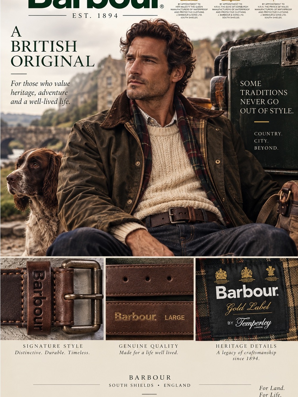 Barbour Brown Leather Men's Belt with Brushed Metal Buckle